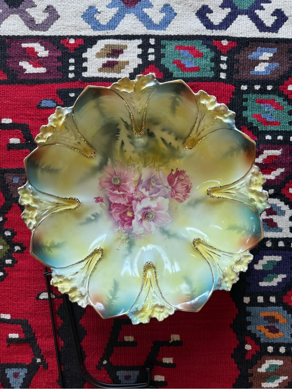 Antique Prussian Floral Porcelain Bowl - gilded gold
